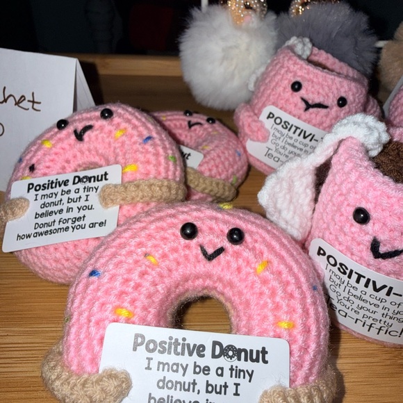 Crocheted Bee Plush with Sunflower, tea cup and donut. Choose 1 - Picture 3 of 3